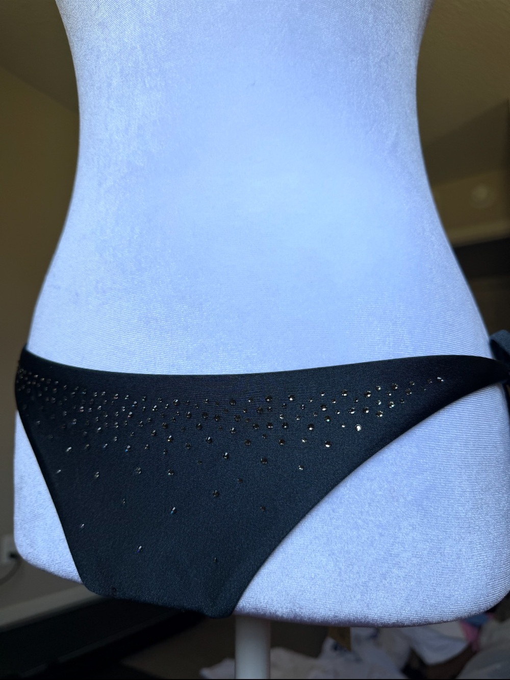 Dark Grey Rhinestone Brazilian Bikini Bottoms - Picture 4 of 6